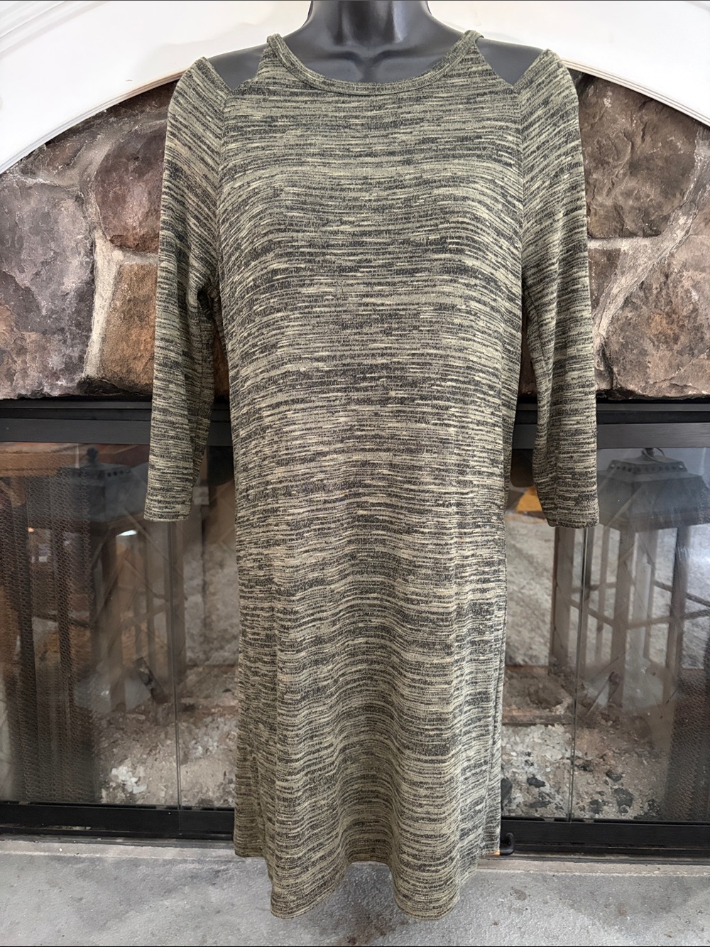 Alya Marled Olive and Grey Knit Scoop-Neck Dress size Small